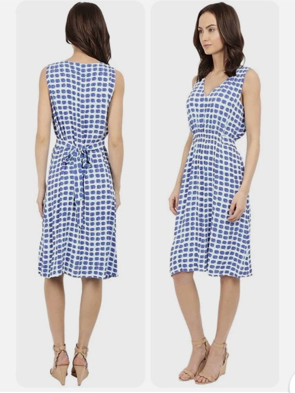 Kate Spade Blue & White Island Stamp Tie Back Sleeveless Midi Dress, Size S